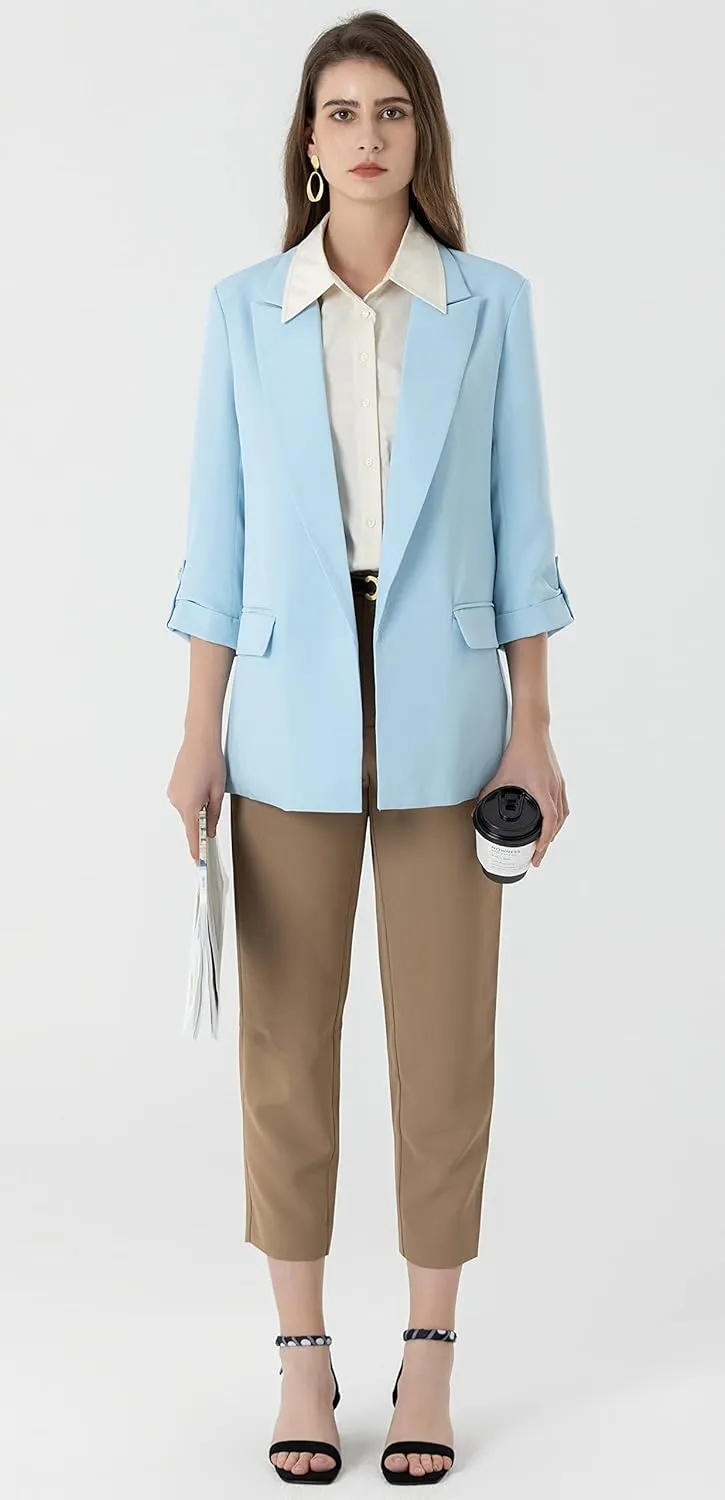 Beninos Womens Casual Long Blazers 3/4 Sleeve Open Front Blazer Jackets
