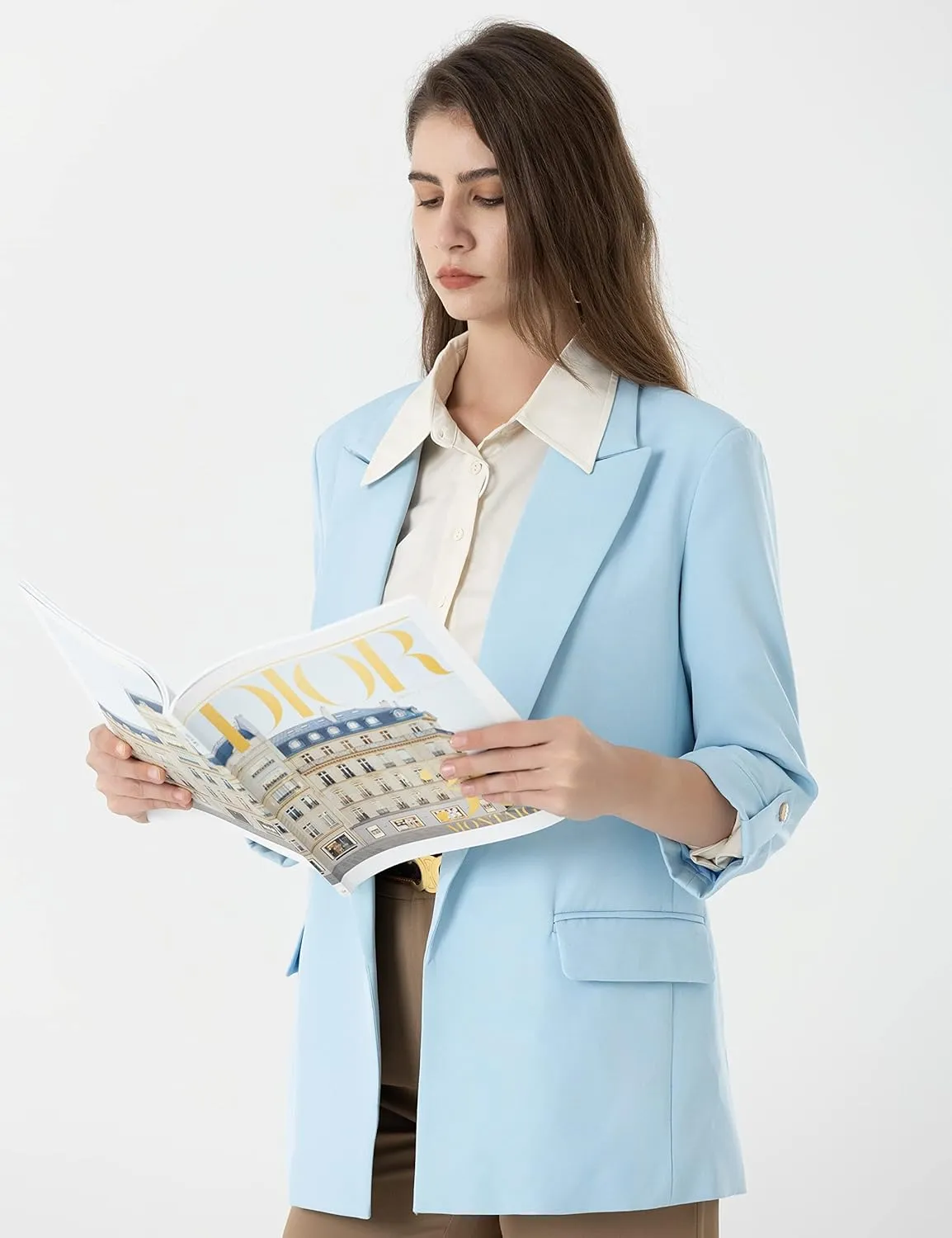 Beninos Womens Casual Long Blazers 3/4 Sleeve Open Front Blazer Jackets