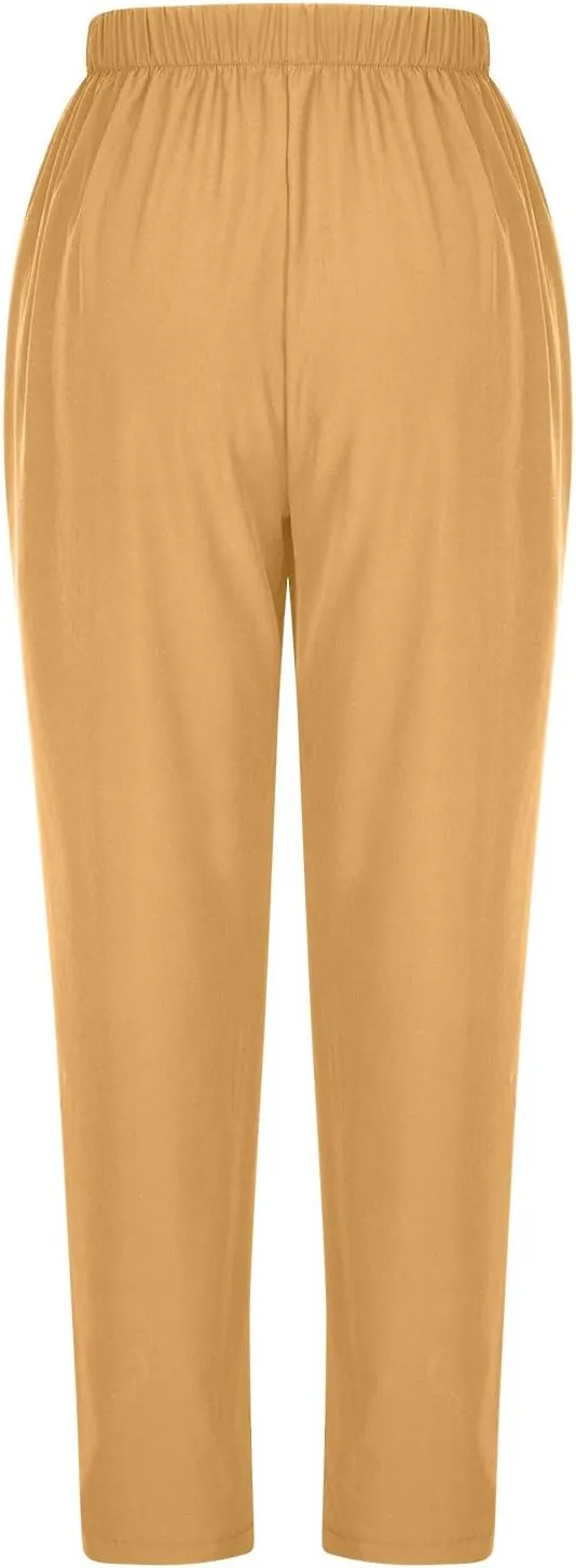 Binmer Women's Straight Leg Long Pants 2024 Summer Dressy Fashion Elastic High Waist Casual Trousers Solid Pull On Work Pants