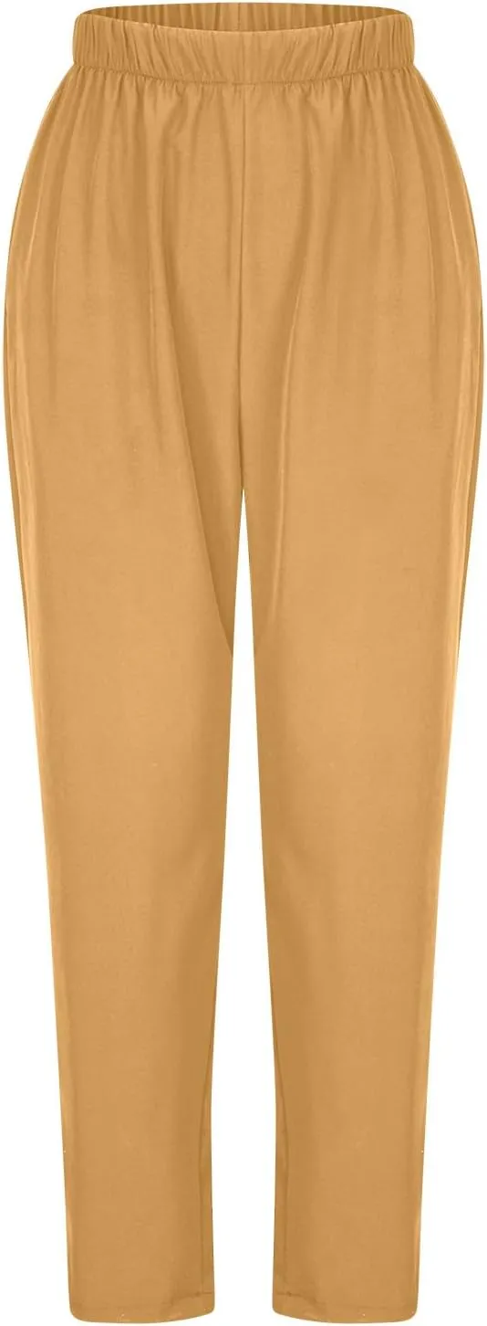 Binmer Women's Straight Leg Long Pants 2024 Summer Dressy Fashion Elastic High Waist Casual Trousers Solid Pull On Work Pants