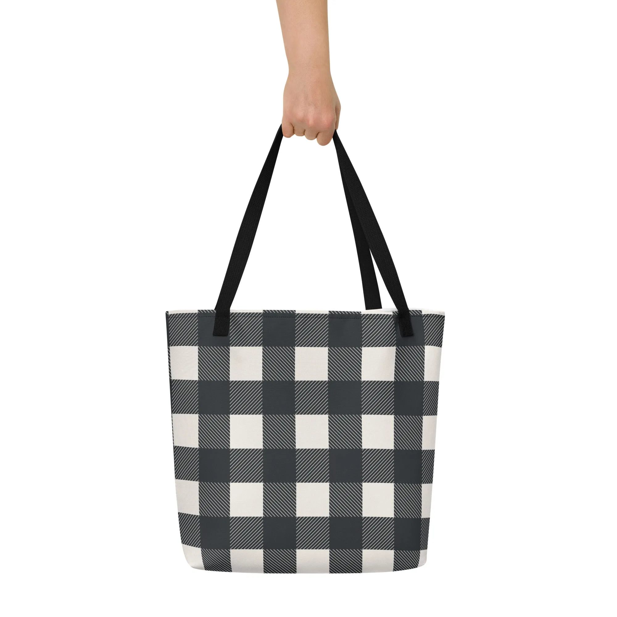 Black & White Buffalo Check Large Tote Bag