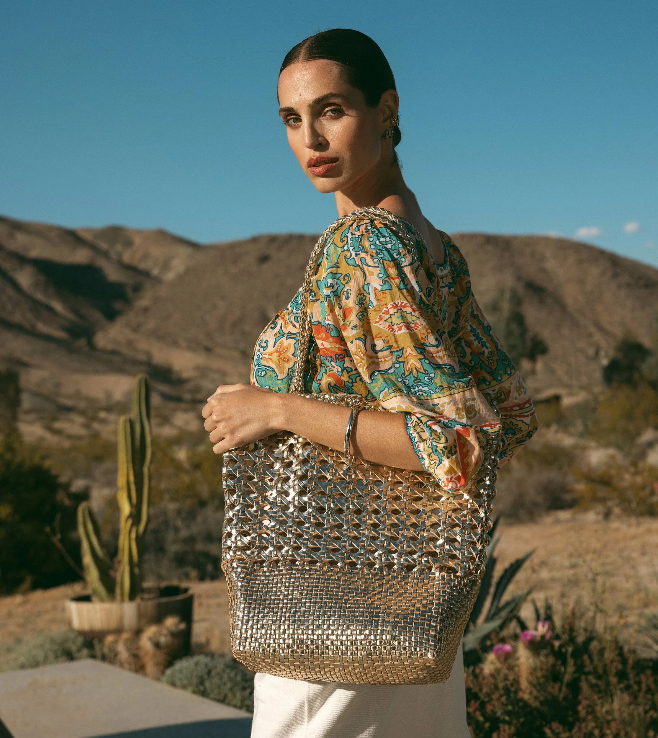 Blaine Weave Tote Bag | Gold