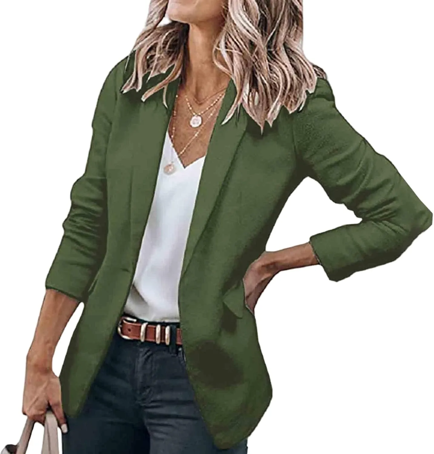 Blazers for Women Business Casual Blazers Open Front Long Sleeve Work Office Suit Jackets Fall Outerwear with Pockets