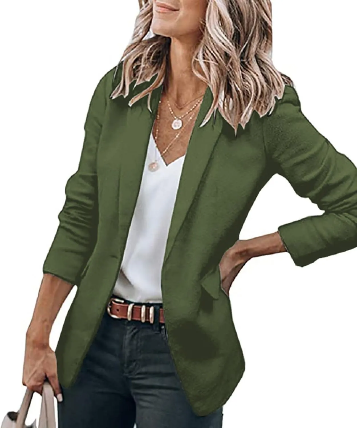 Blazers for Women Business Casual Blazers Open Front Long Sleeve Work Office Suit Jackets Fall Outerwear with Pockets