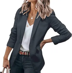 Blazers for Women Business Casual Blazers Open Front Long Sleeve Work Office Suit Jackets Fall Outerwear with Pockets