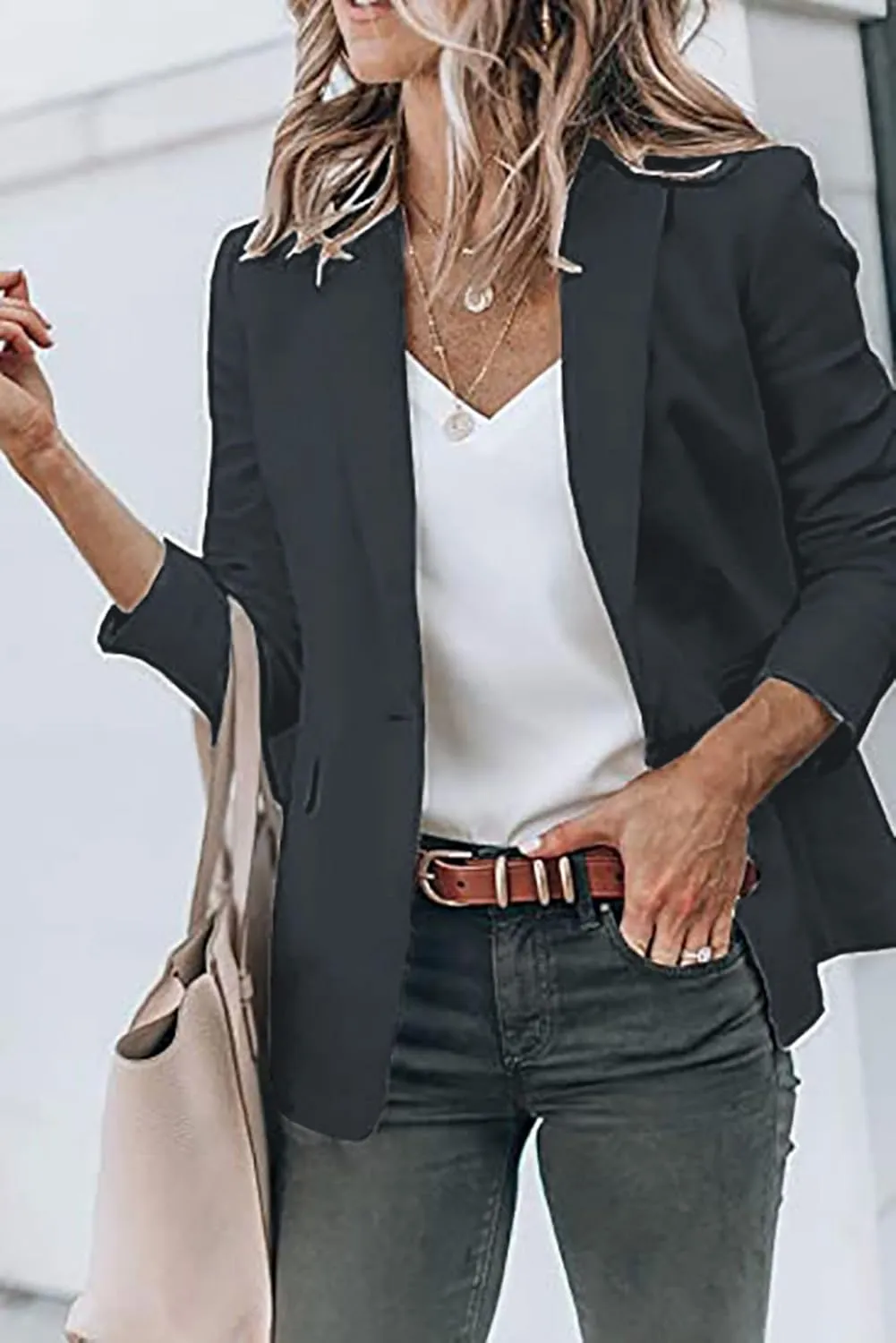 Blazers for Women Business Casual Blazers Open Front Long Sleeve Work Office Suit Jackets Fall Outerwear with Pockets