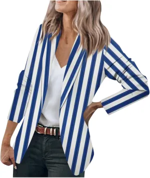 Blazers For Women Business Casual,2024 Fall Trendy Black And White Striped Blazer Lapel Open Front Cardigan Jacket
