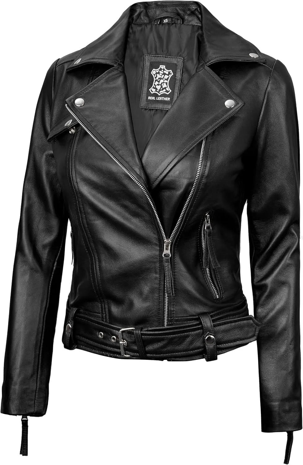 Blingsoul Womens Real Leather Jacket - Asymmetrical Leather Jackets for Women