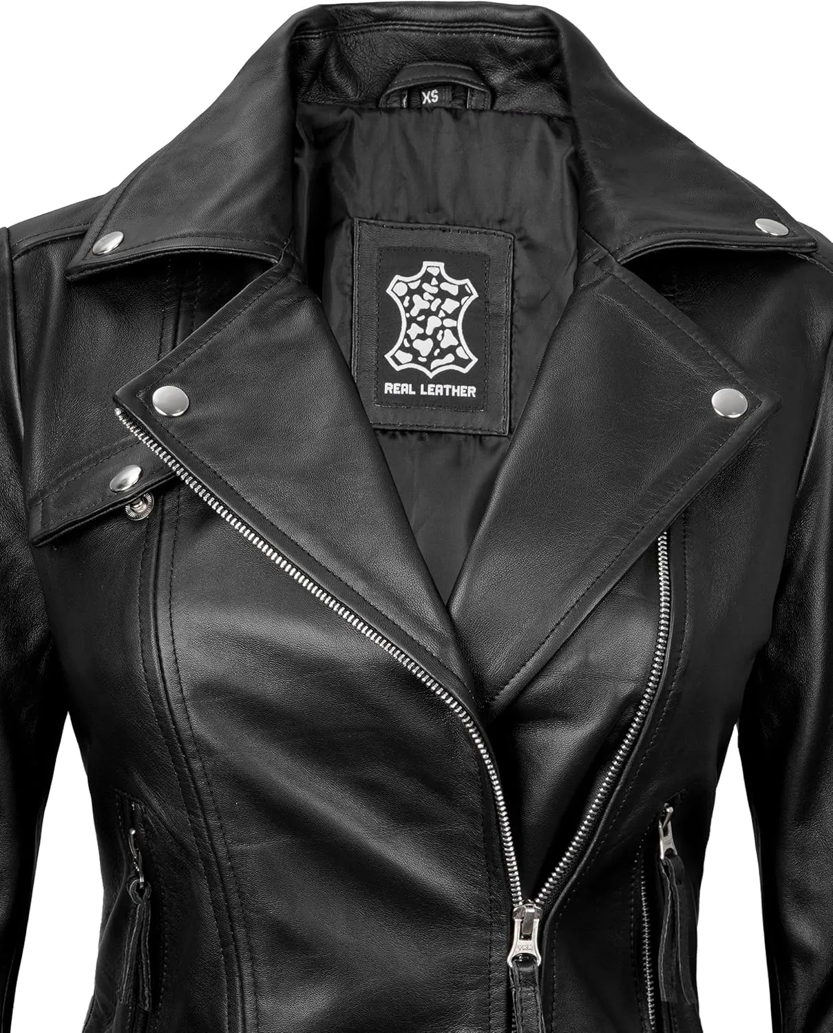 Blingsoul Womens Real Leather Jacket - Asymmetrical Leather Jackets for Women