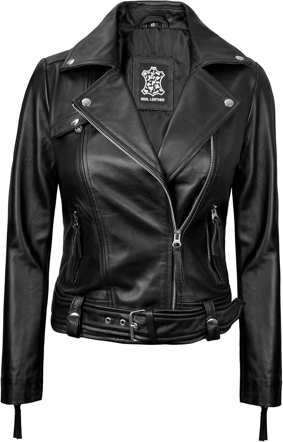 Blingsoul Womens Real Leather Jacket - Asymmetrical Leather Jackets for Women