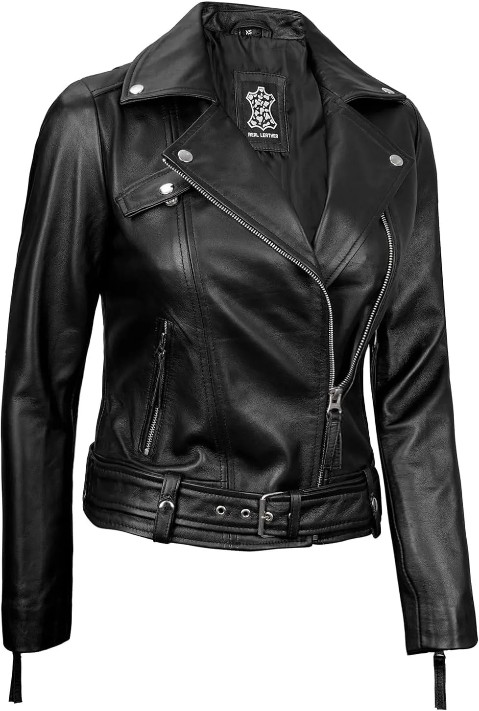 Blingsoul Womens Real Leather Jacket - Asymmetrical Leather Jackets for Women