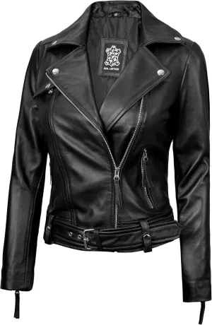 Blingsoul Womens Real Leather Jacket - Asymmetrical Leather Jackets for Women