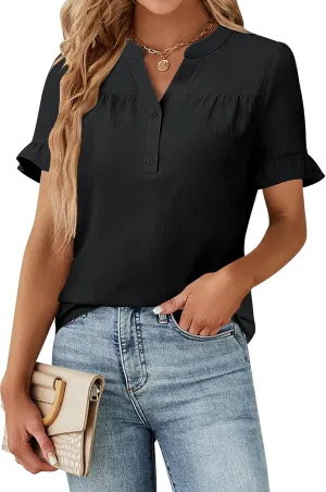 Blooming Jelly Women's Dressy Casual Tops Business Work Blouses Bell Short Sleeve Button Down Shirts 2025 Summer Outfits