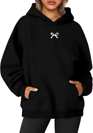 Bow Oversized Sweatshirt for Women Winter Fall Basic Hoodies Fashion Trendy Long Sleeve Sweaters Outfits