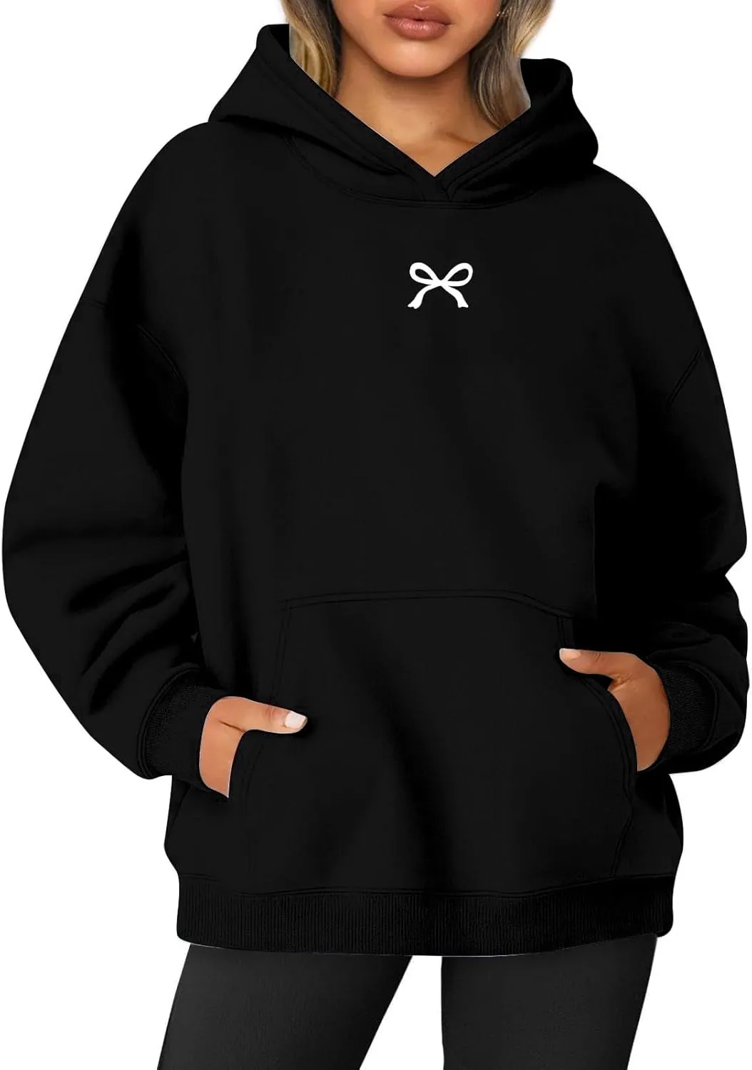 Bow Oversized Sweatshirt for Women Winter Fall Basic Hoodies Fashion Trendy Long Sleeve Sweaters Outfits