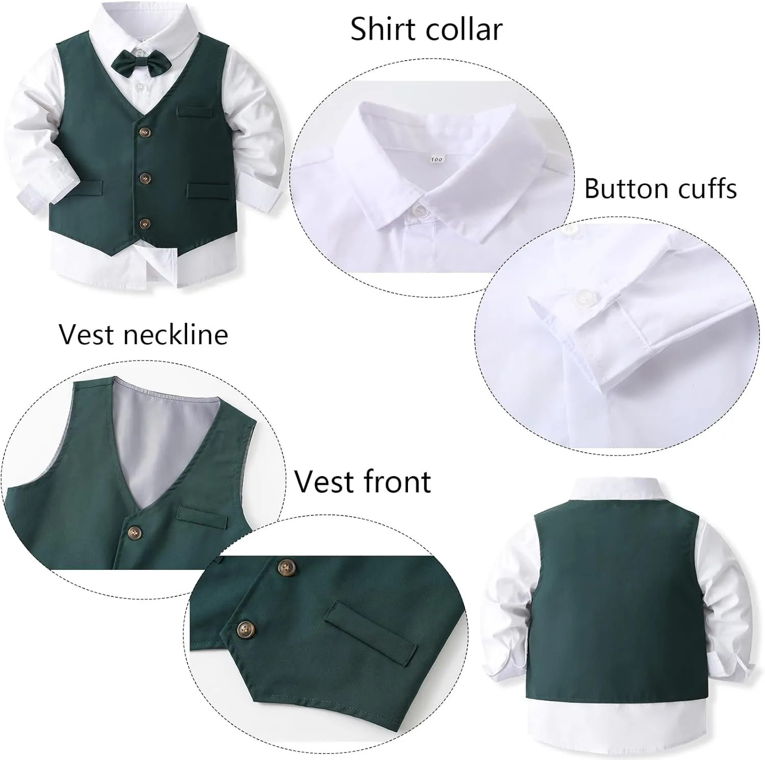 Boys 3Pcs Clothing Sets Long Sleeve Bowtie Shirts  Vest  Pants Casual Suit