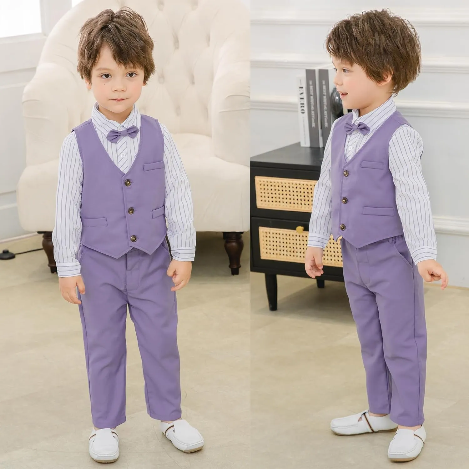 Boys 3Pcs Clothing Sets Long Sleeve Bowtie Shirts  Vest  Pants Casual Suit