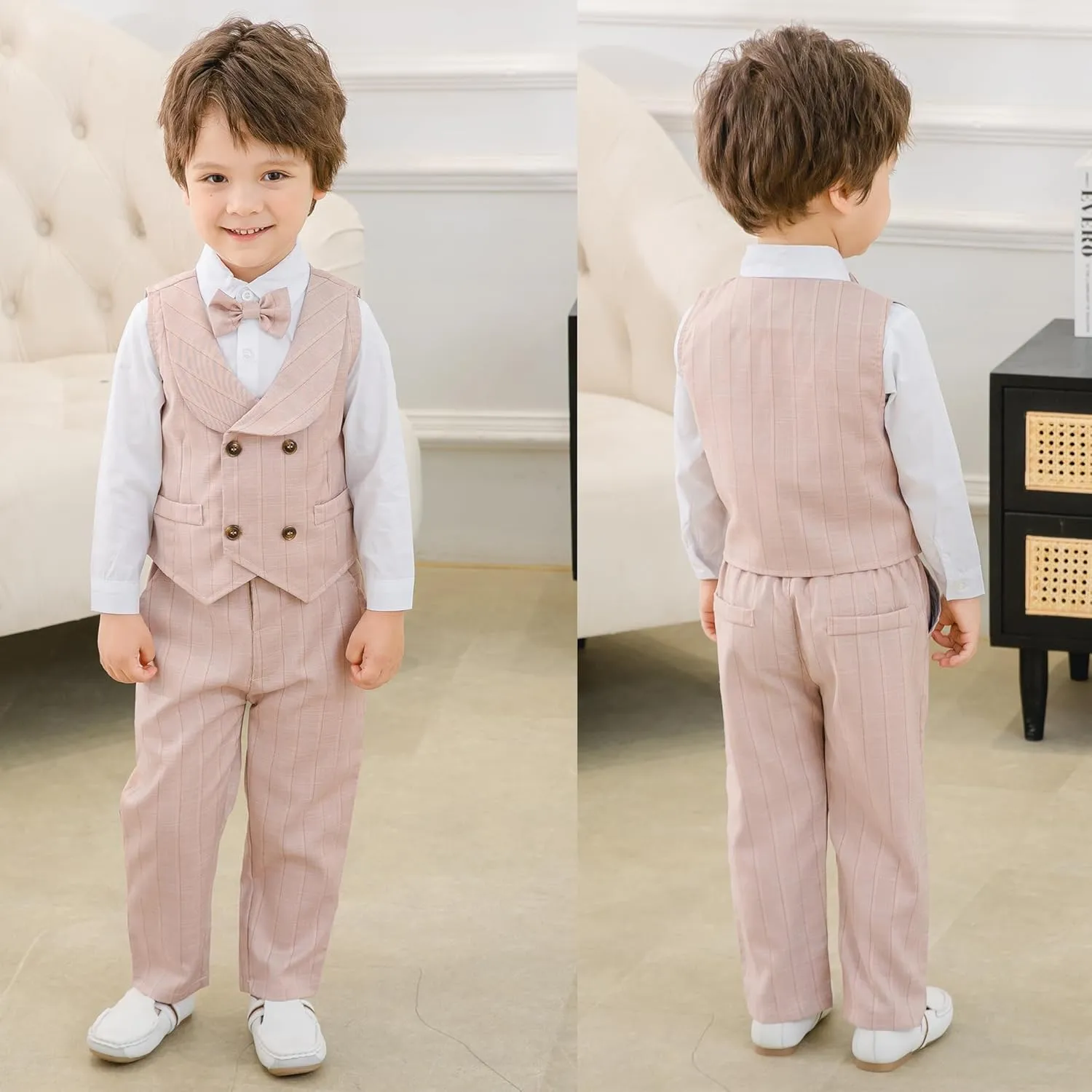 Boys 3Pcs Clothing Sets Long Sleeve Bowtie Shirts  Vest  Pants Casual Suit