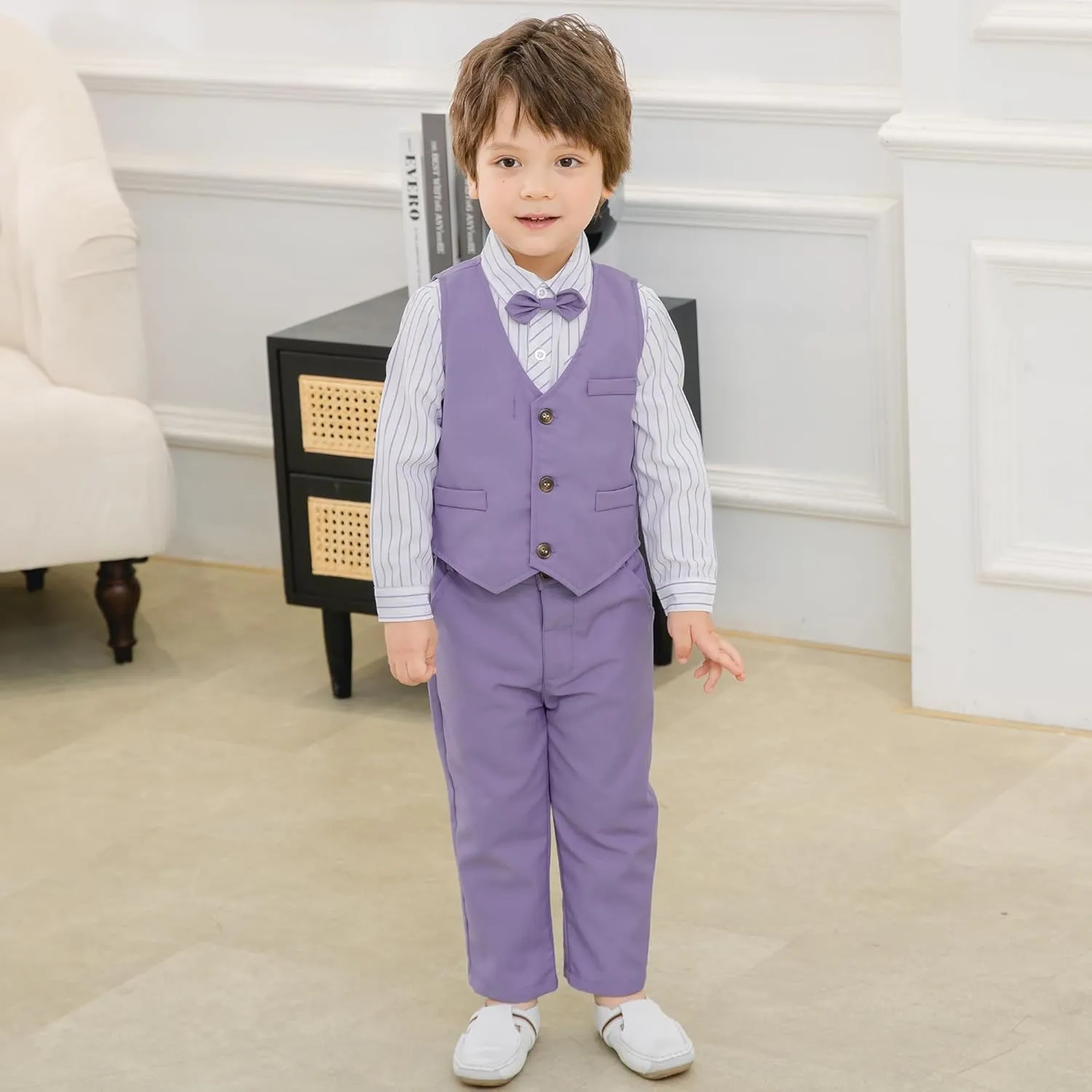Boys 3Pcs Clothing Sets Long Sleeve Bowtie Shirts  Vest  Pants Casual Suit