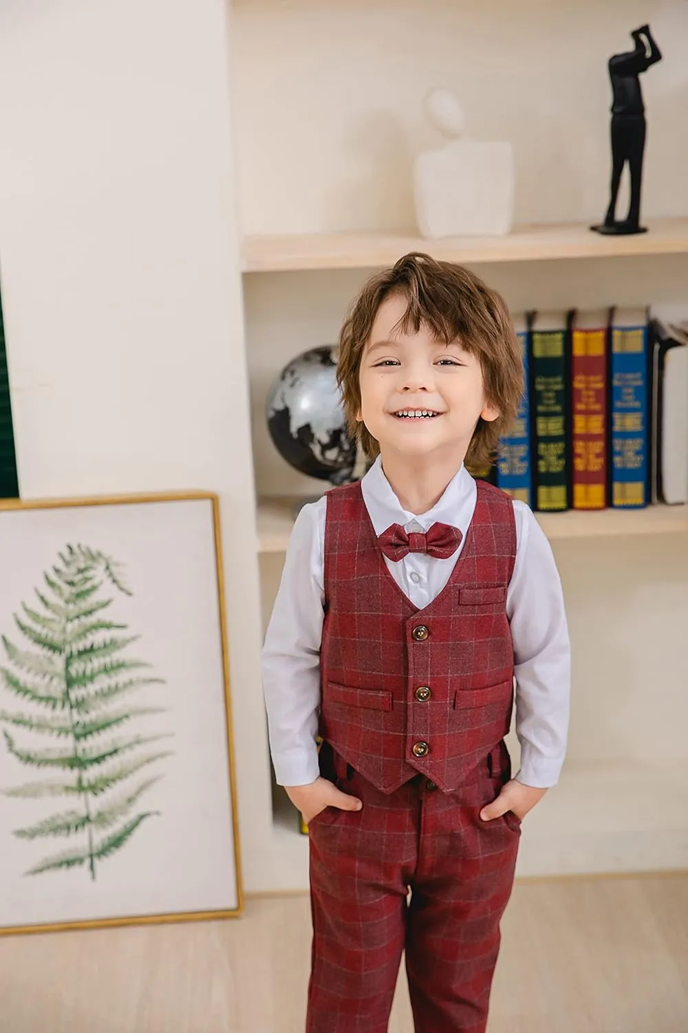 Boys 3Pcs Clothing Sets Long Sleeve Bowtie Shirts  Vest  Pants Casual Suit