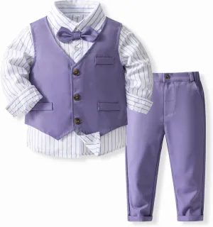 Boys 3Pcs Clothing Sets Long Sleeve Bowtie Shirts  Vest  Pants Casual Suit