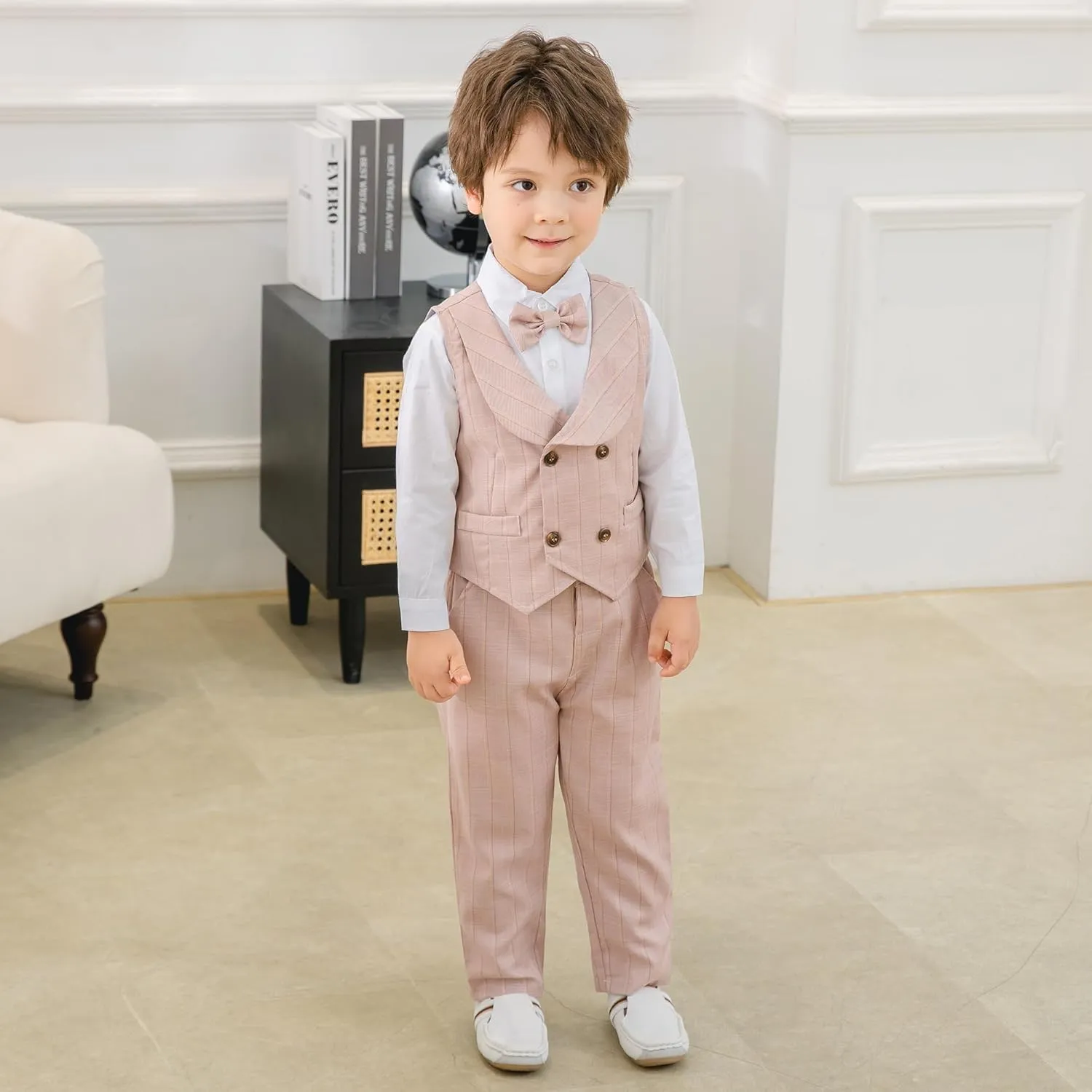 Boys 3Pcs Clothing Sets Long Sleeve Bowtie Shirts  Vest  Pants Casual Suit