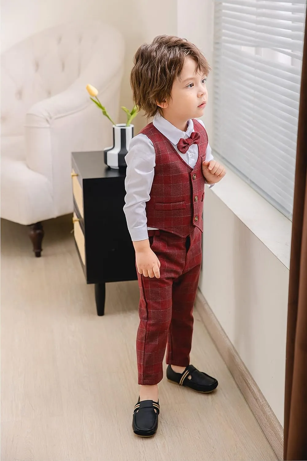 Boys 3Pcs Clothing Sets Long Sleeve Bowtie Shirts  Vest  Pants Casual Suit