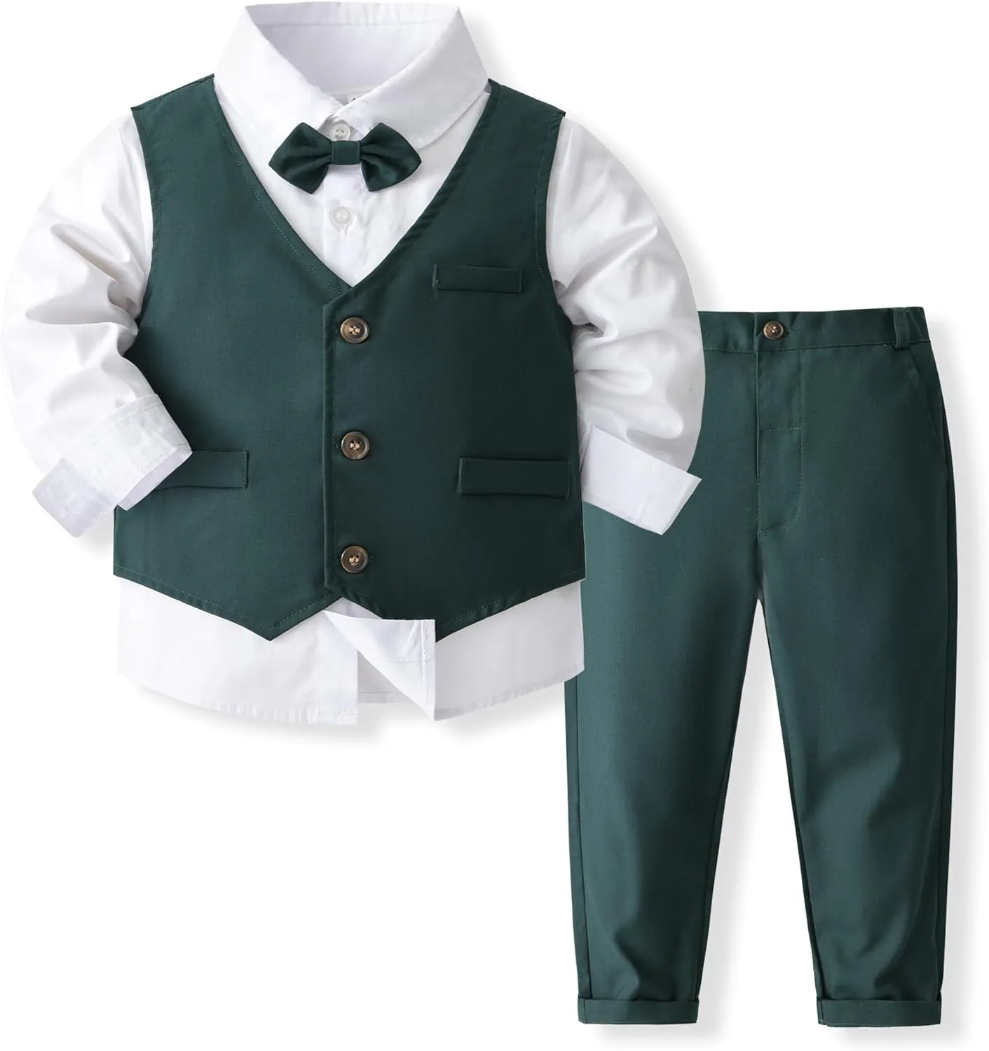 Boys 3Pcs Clothing Sets Long Sleeve Bowtie Shirts  Vest  Pants Casual Suit