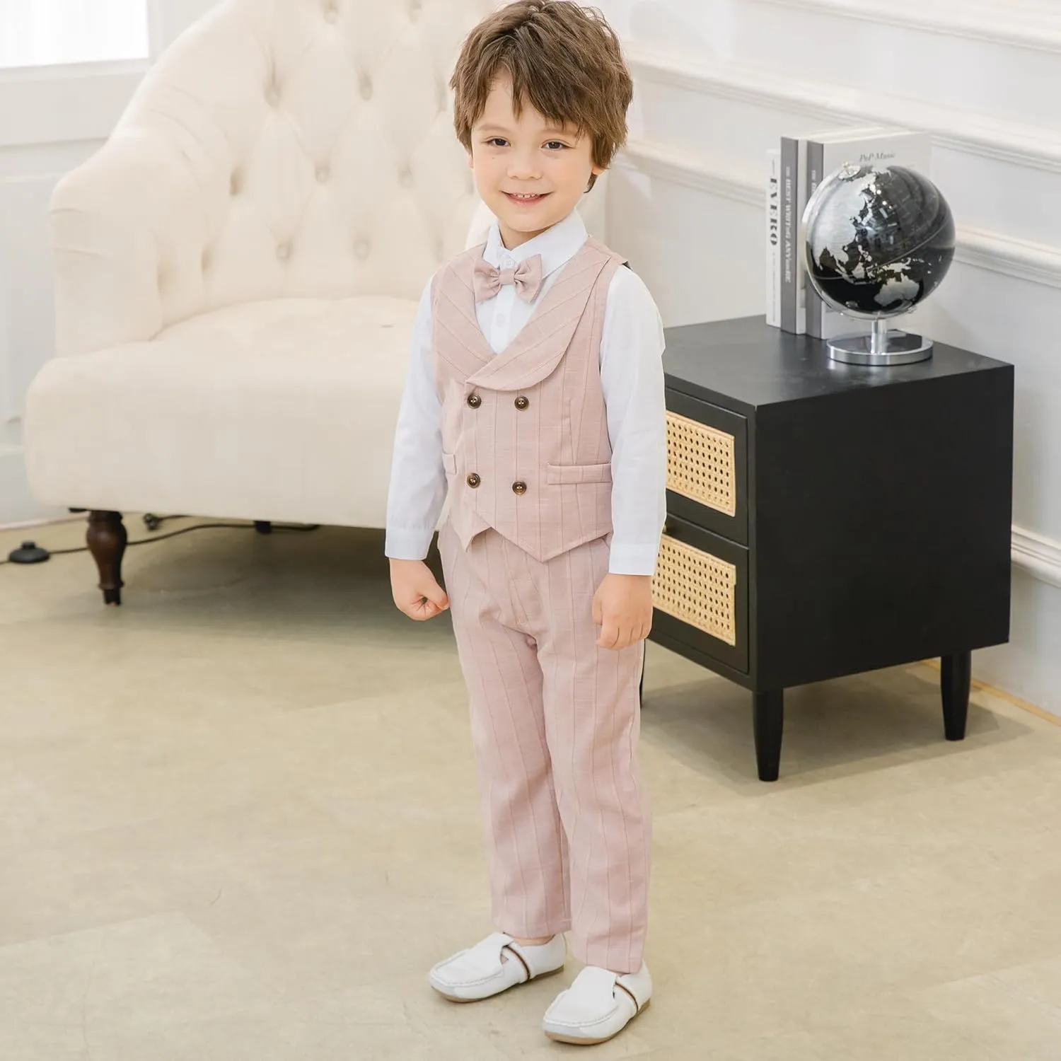 Boys 3Pcs Clothing Sets Long Sleeve Bowtie Shirts  Vest  Pants Casual Suit