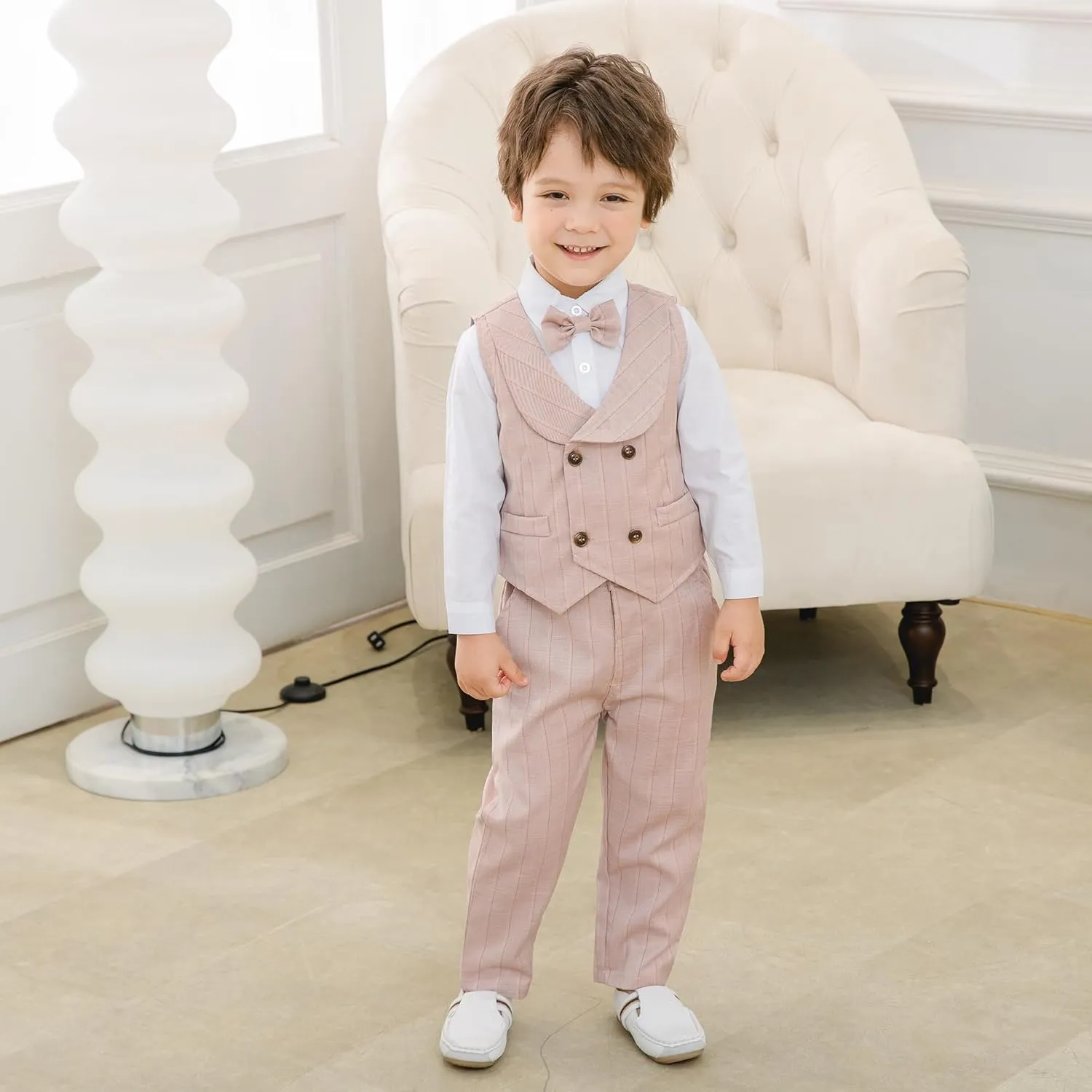 Boys 3Pcs Clothing Sets Long Sleeve Bowtie Shirts  Vest  Pants Casual Suit