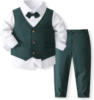 Boys 3Pcs Clothing Sets Long Sleeve Bowtie Shirts  Vest  Pants Casual Suit