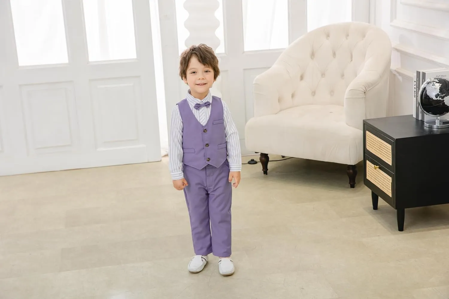Boys 3Pcs Clothing Sets Long Sleeve Bowtie Shirts  Vest  Pants Casual Suit