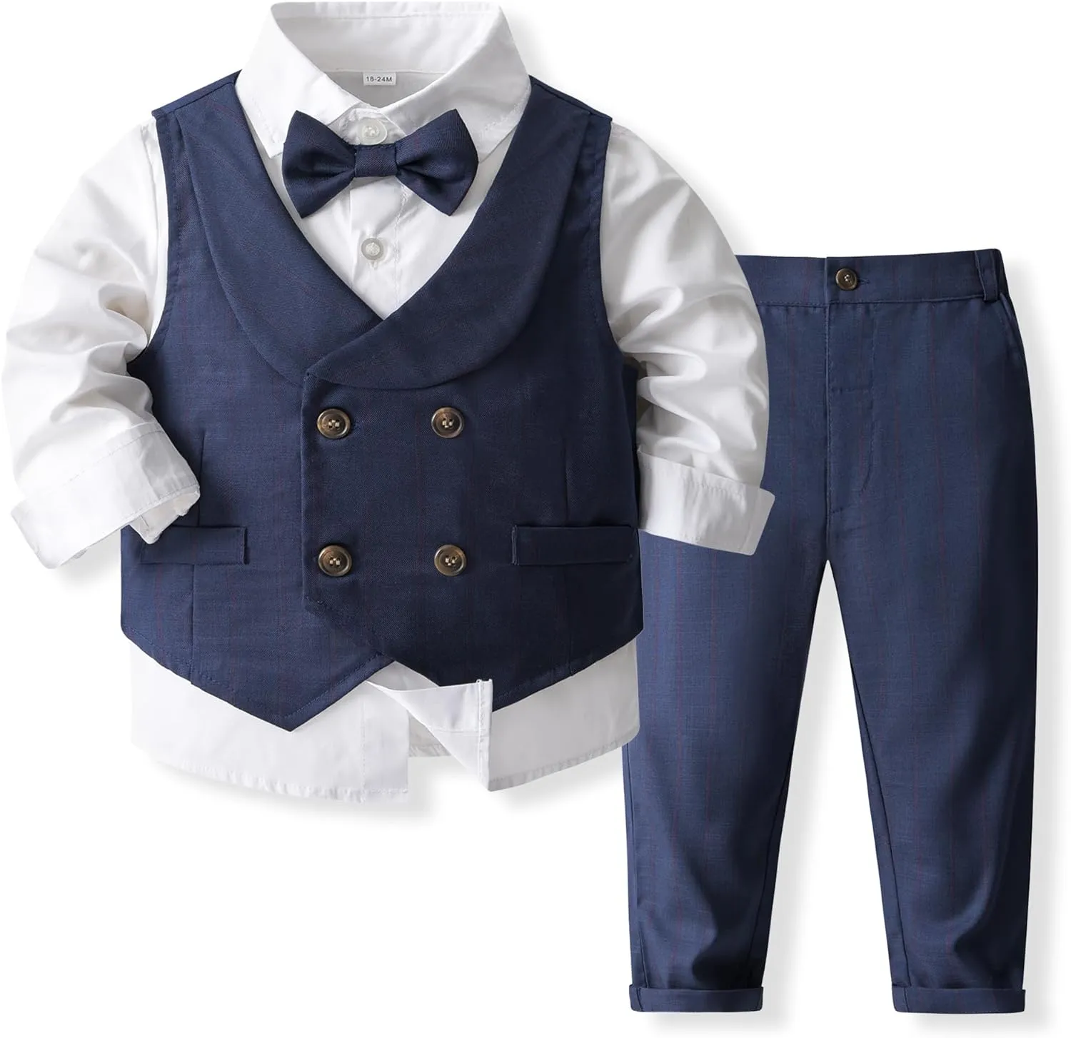 Boys 3Pcs Clothing Sets Long Sleeve Bowtie Shirts  Vest  Pants Casual Suit
