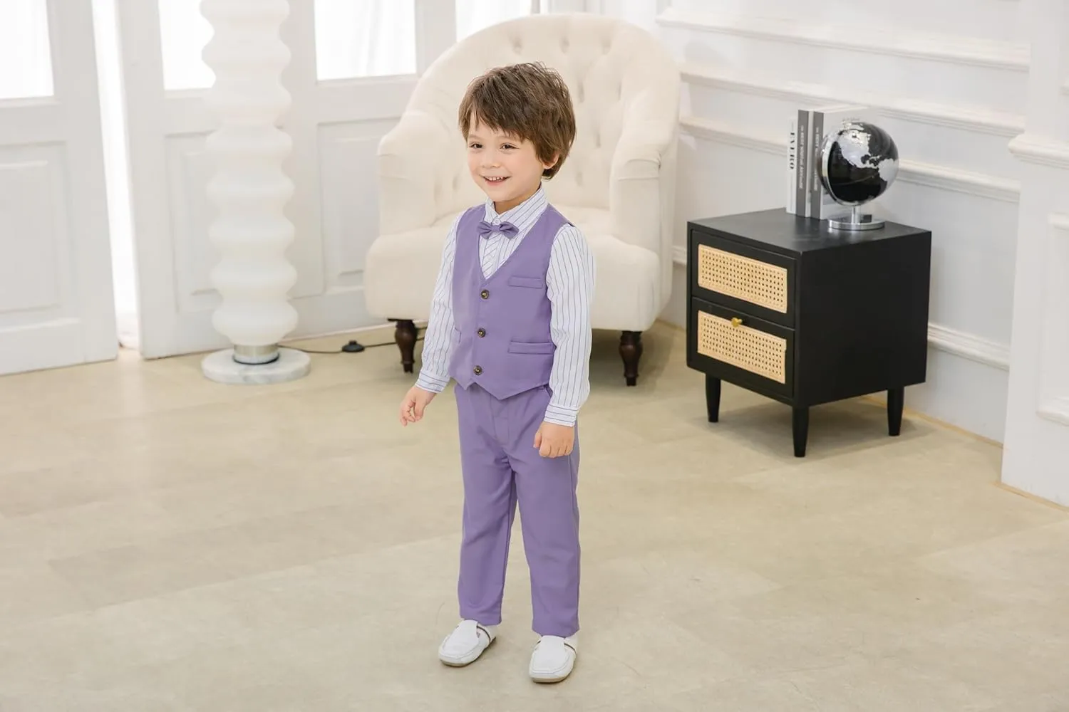 Boys 3Pcs Clothing Sets Long Sleeve Bowtie Shirts  Vest  Pants Casual Suit