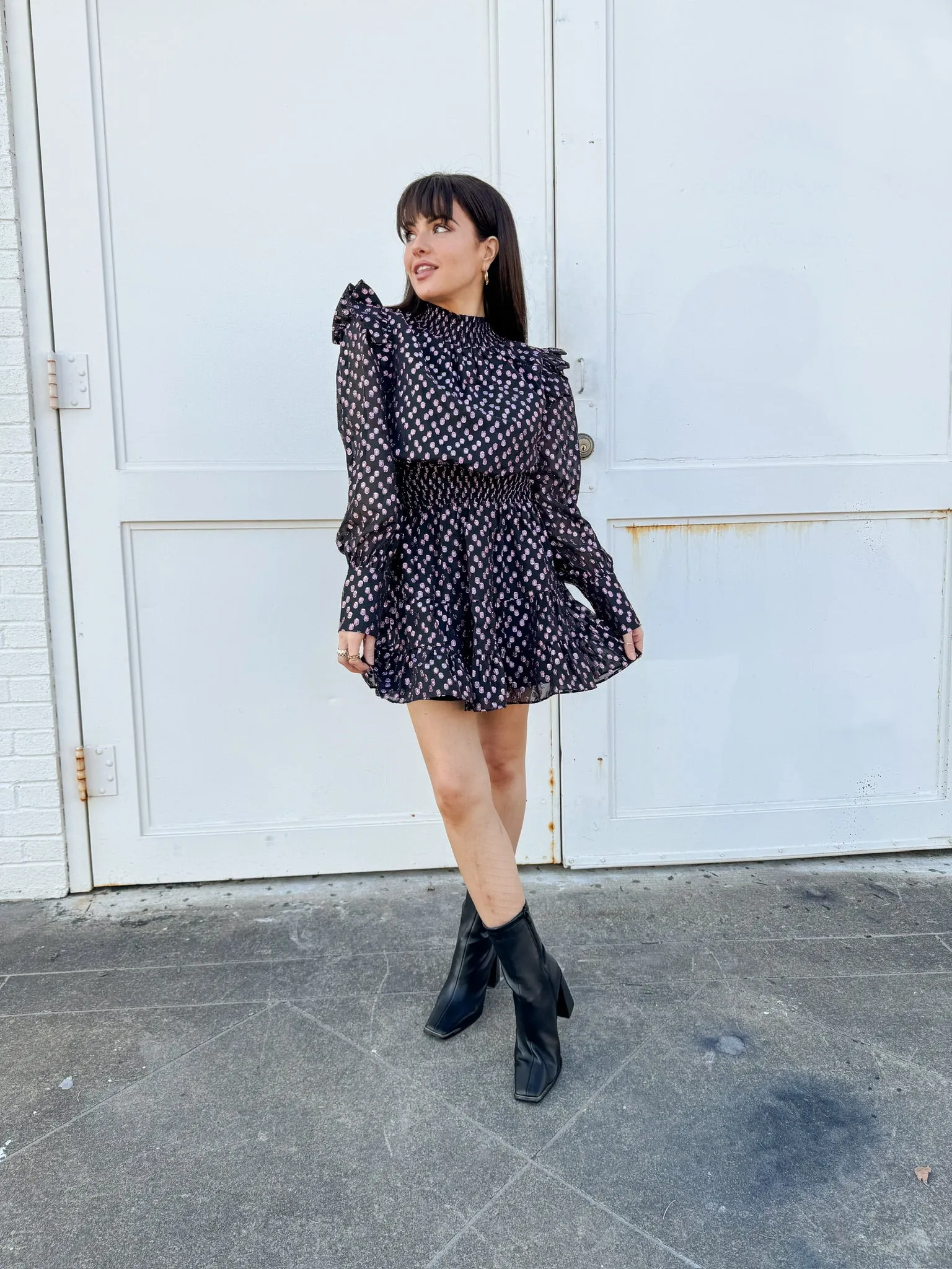 Buddylove Tally Elastic Waist Mini Dress - Copper Pennies
