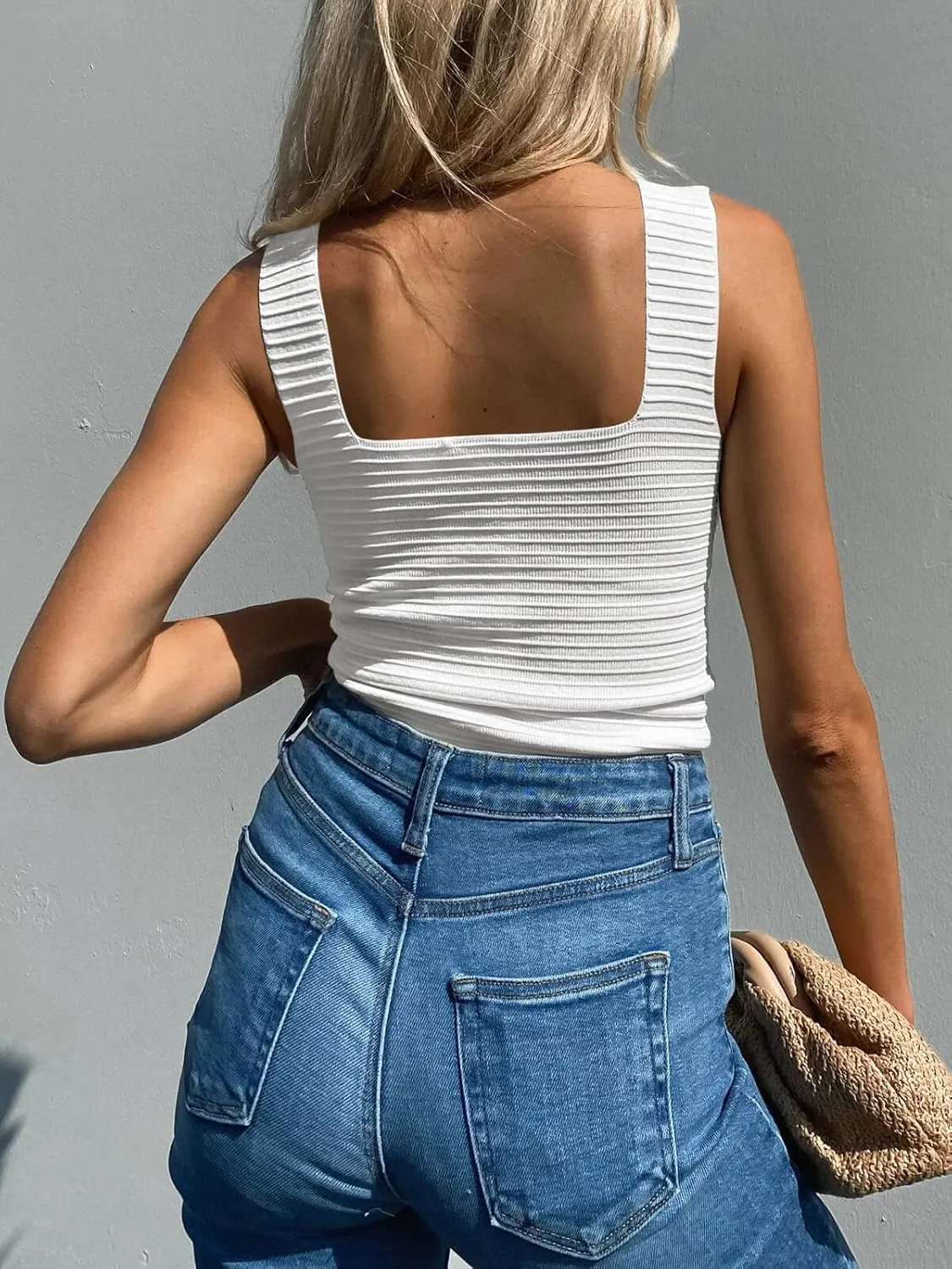 BZB Womens Ribbed Tank Tops 2025 Summer Sleeveless Square Neck Shirts Casual Slim Fitted Knit Shirts