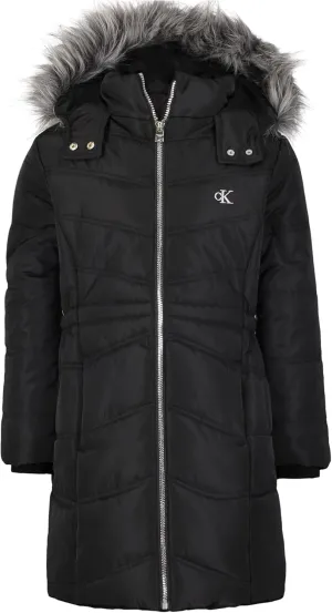 Calvin Klein girls Hooded Winter Puffer Jacket, Full-length Heavyweight Coat With Fleece Lining