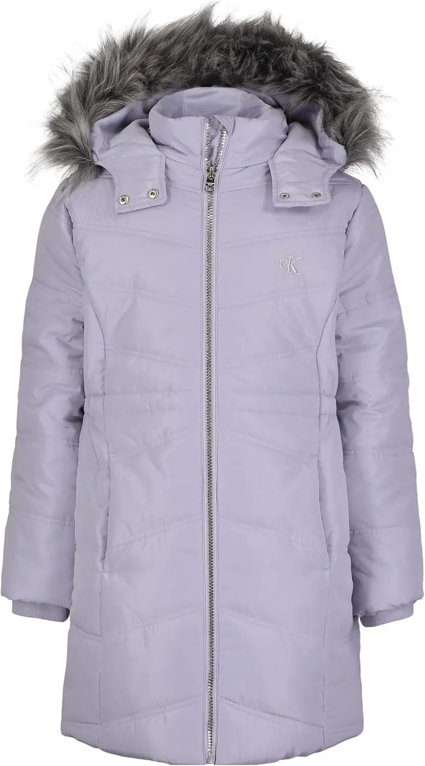 Calvin Klein girls Hooded Winter Puffer Jacket, Full-length Heavyweight Coat With Fleece Lining