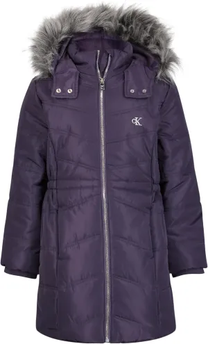 Calvin Klein girls Hooded Winter Puffer Jacket, Full-length Heavyweight Coat With Fleece Lining