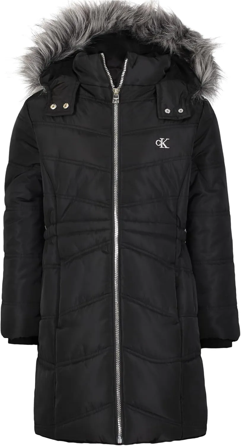 Calvin Klein girls Hooded Winter Puffer Jacket, Full-length Heavyweight Coat With Fleece Lining