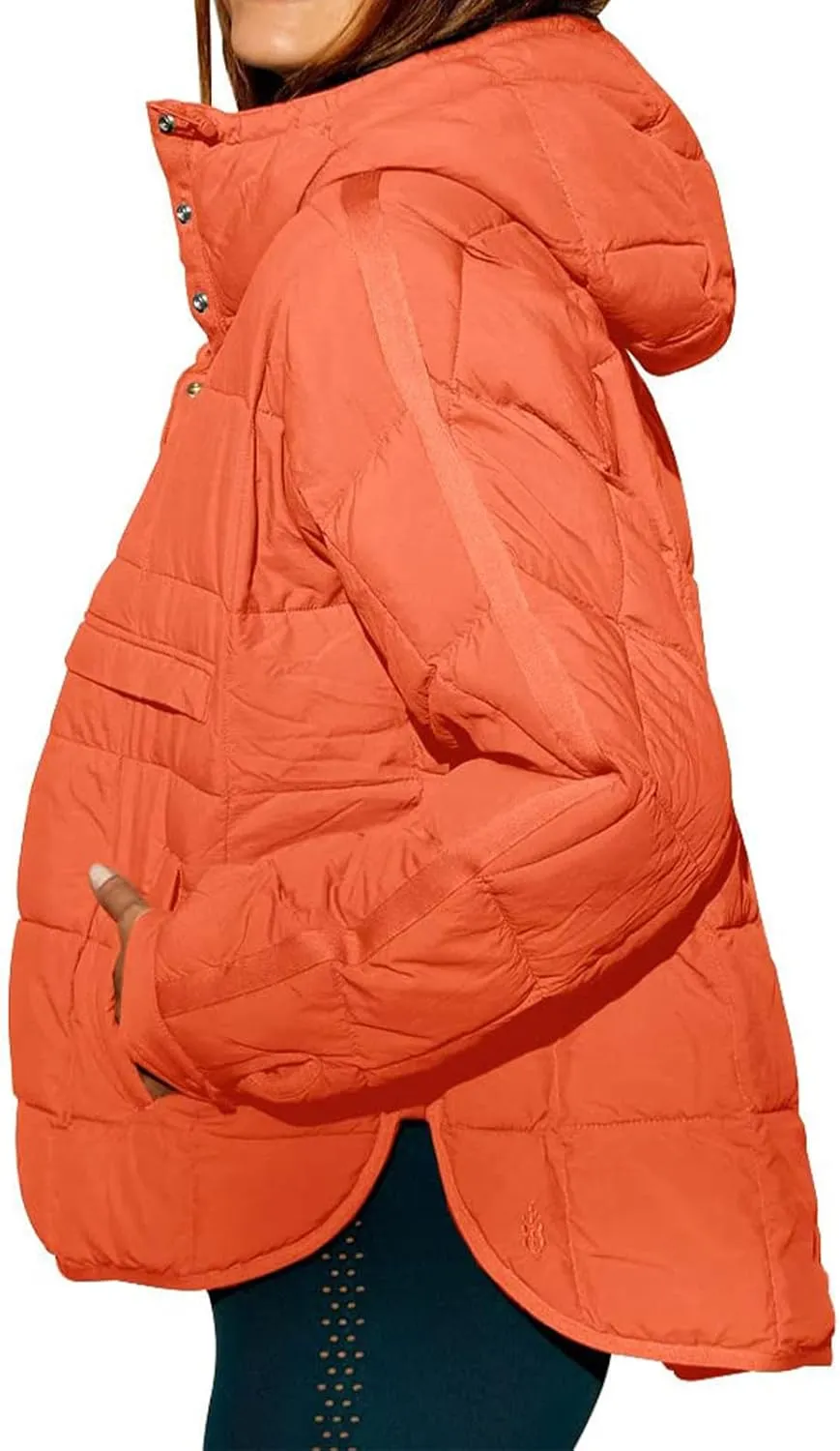 Canbebig Lightweight Puffer Jacket Women Quilted Pullover Puffer Jacket Packable Down Coat Oversized Hoodies Warm Winter Coat