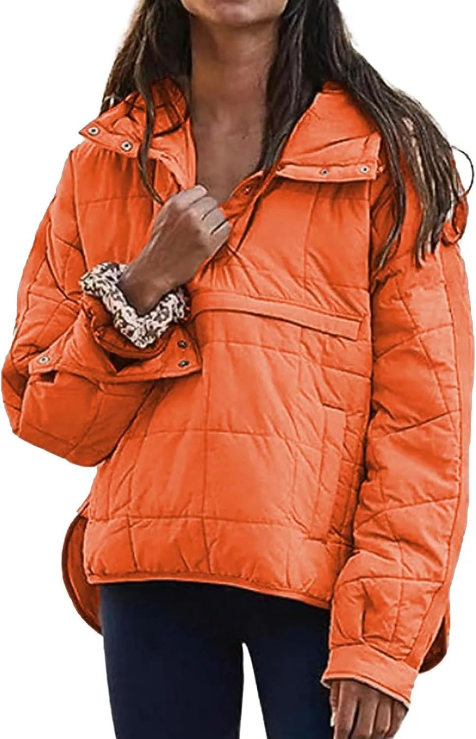Canbebig Lightweight Puffer Jacket Women Quilted Pullover Puffer Jacket Packable Down Coat Oversized Hoodies Warm Winter Coat