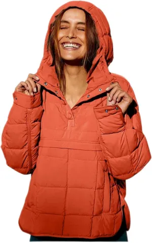 Canbebig Lightweight Puffer Jacket Women Quilted Pullover Puffer Jacket Packable Down Coat Oversized Hoodies Warm Winter Coat