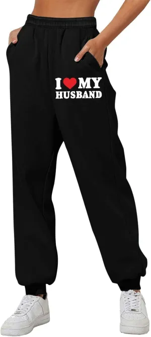Capri Cargo Pants for Women with Pockets Letter Print Casual Pants for Women Elastic Waist Sweatpants Trousers