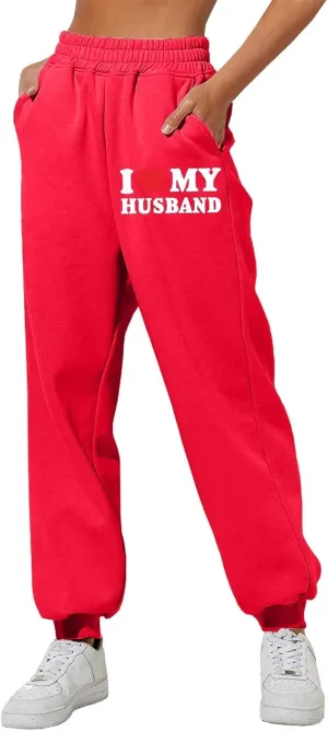 Capri Cargo Pants for Women with Pockets Letter Print Casual Pants for Women Elastic Waist Sweatpants Trousers