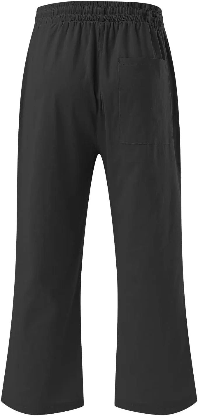 Capri Pants for Women Casual 2024 Summer Drawstring Elastic High Waist Linen Pants Wide Leg Plus Size Lounge Capris