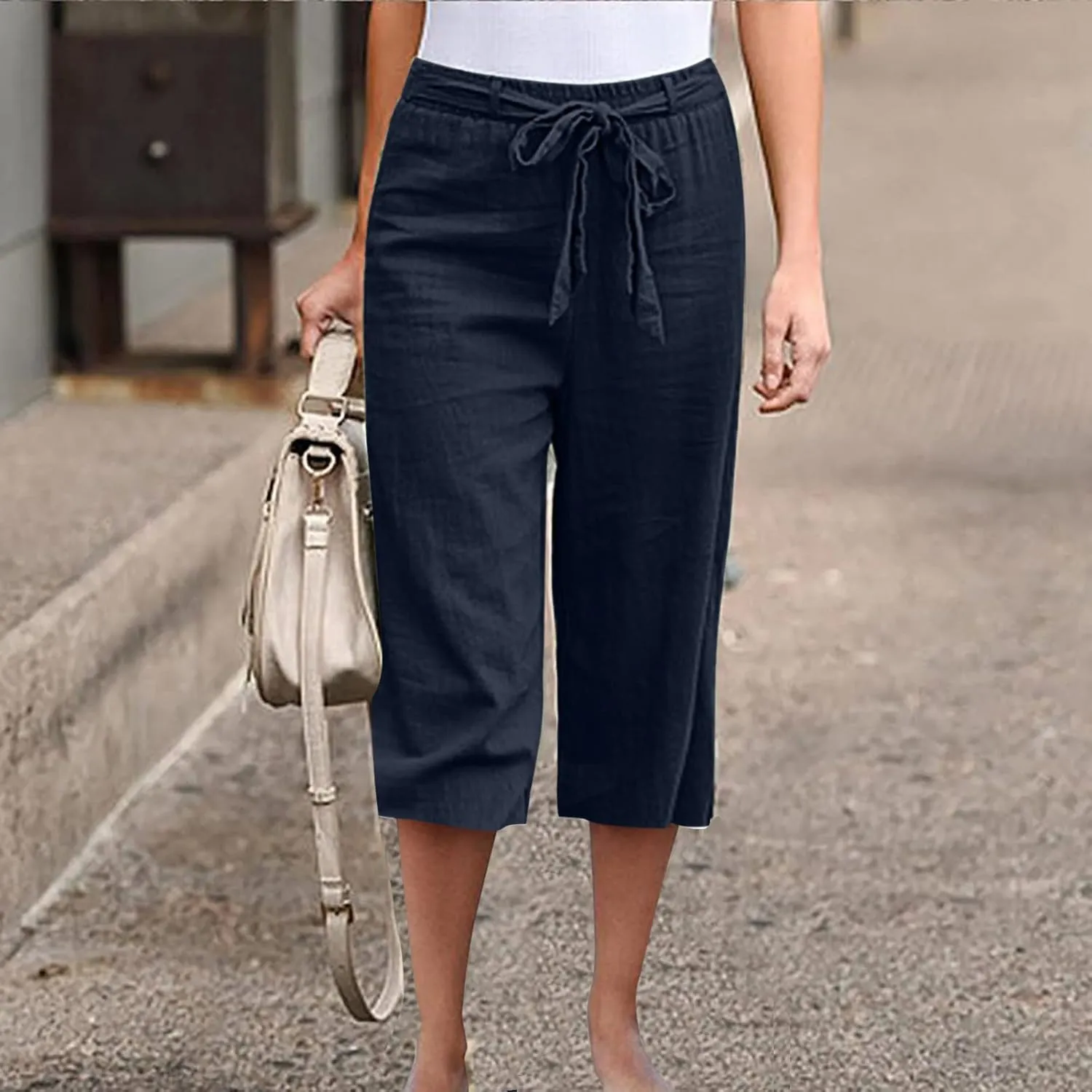 Capris Linen Pants Women Summer 2025 Dressy Casual Wide Leg Lounge Palazzo Pant High Waisted Flowy Beach Crop Trouser