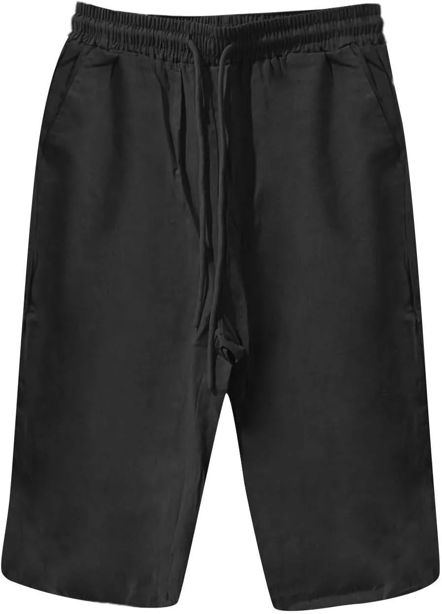 Capris Pants for Women Cotton Linen Summer 2025 Straight Wide Leg Loose Drawstring Elastic Waist Cropped Trouser