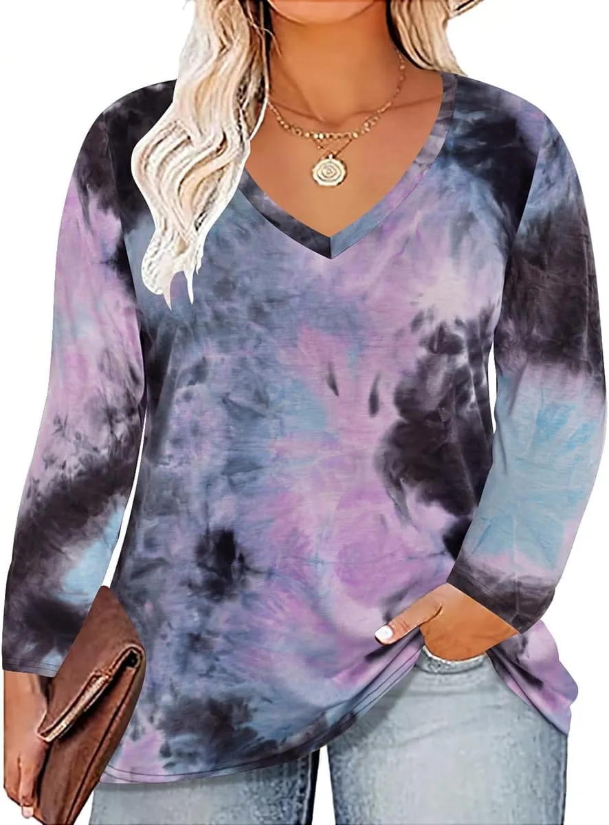 CARCOS Womens Plus Size Tops Long Sleeve Shirts V Neck Tunic Floral Blouses XL-5X