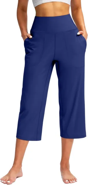 Cargo Pants Women, Casual Capri Pants Wide Leg High Waist with Pockets